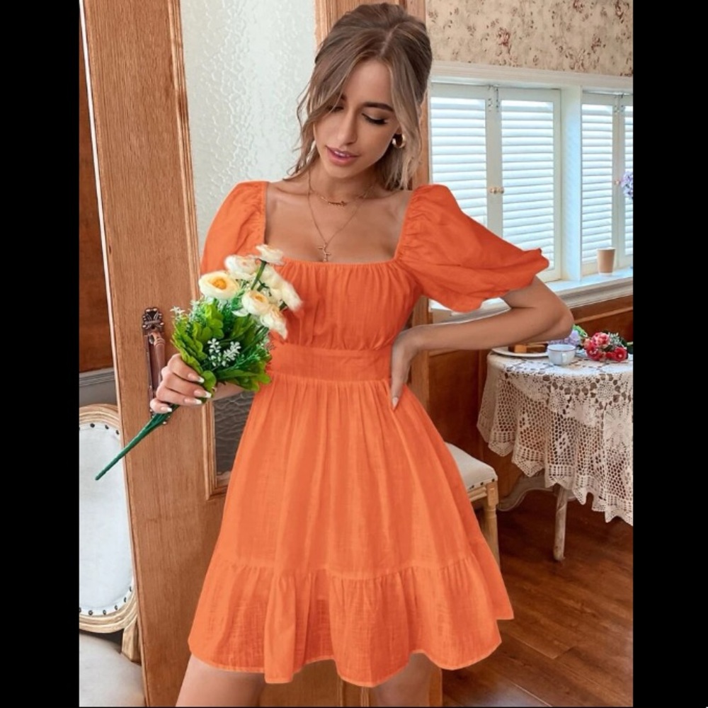 Shein solid tie back flounce hem dress